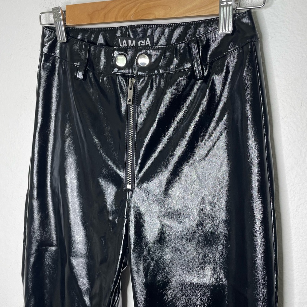 I.AM.GIA Nikole Black‎ Faux Leather Exposed Front Zip PVC Skinny Straight Pants - Picture 3 of 12